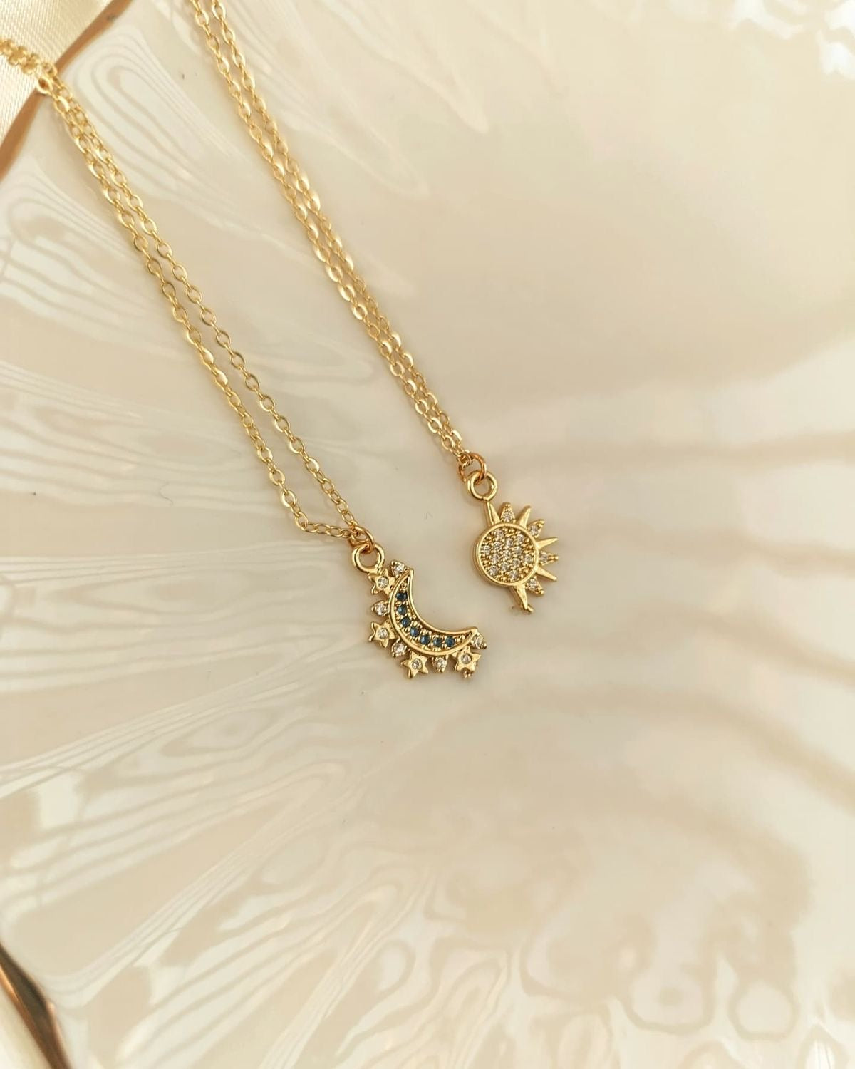 Celestial Connection ✨ Sun & Moon Matching Necklace Set ( Both chains in gold tone)