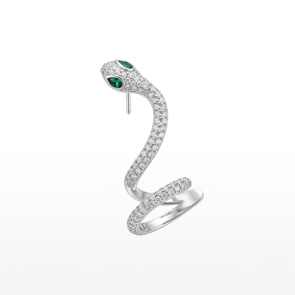 Serpentine shiny silver earcuff & earring