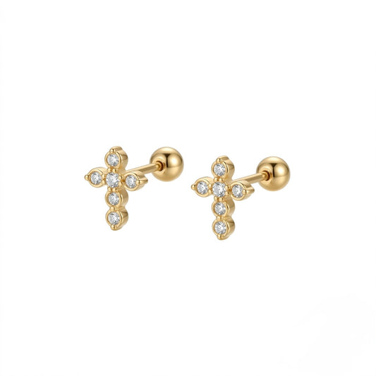 Cross mini spark ball back earrings