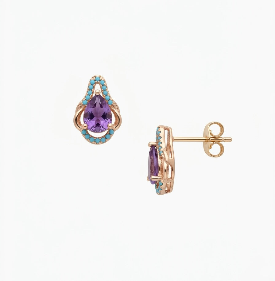 Purple teardrop studs