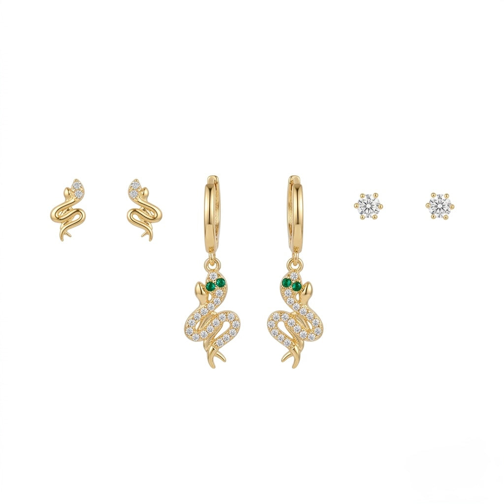 Enchanted serpent stack earrings