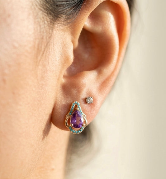 Purple teardrop studs