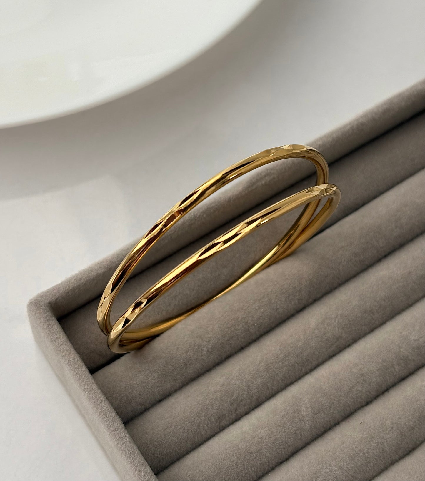 Diamond-Cut minimal bangles set of two bangles